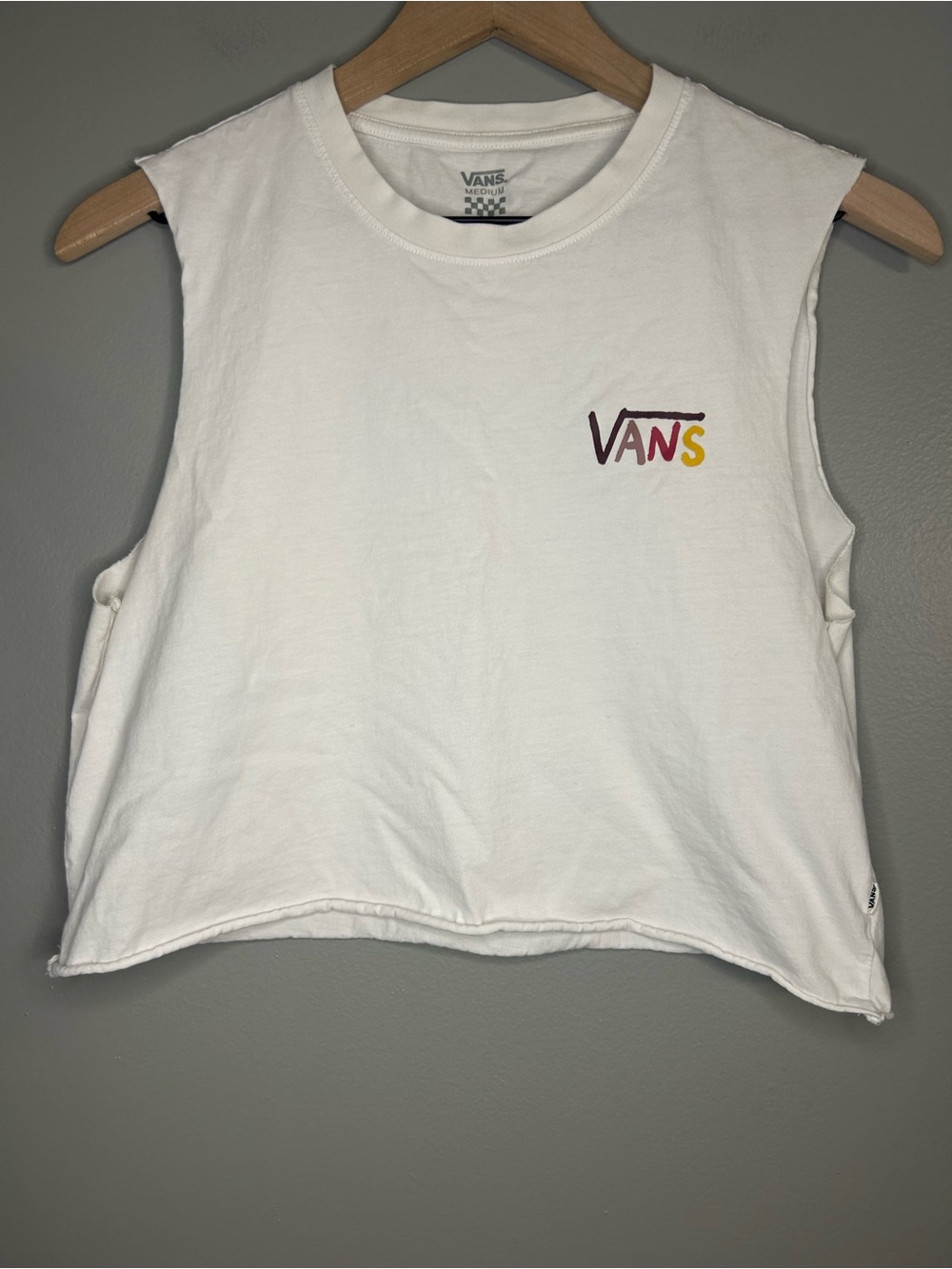 Vans Women’s White Cropped Sleeveless Tee, Size Medium